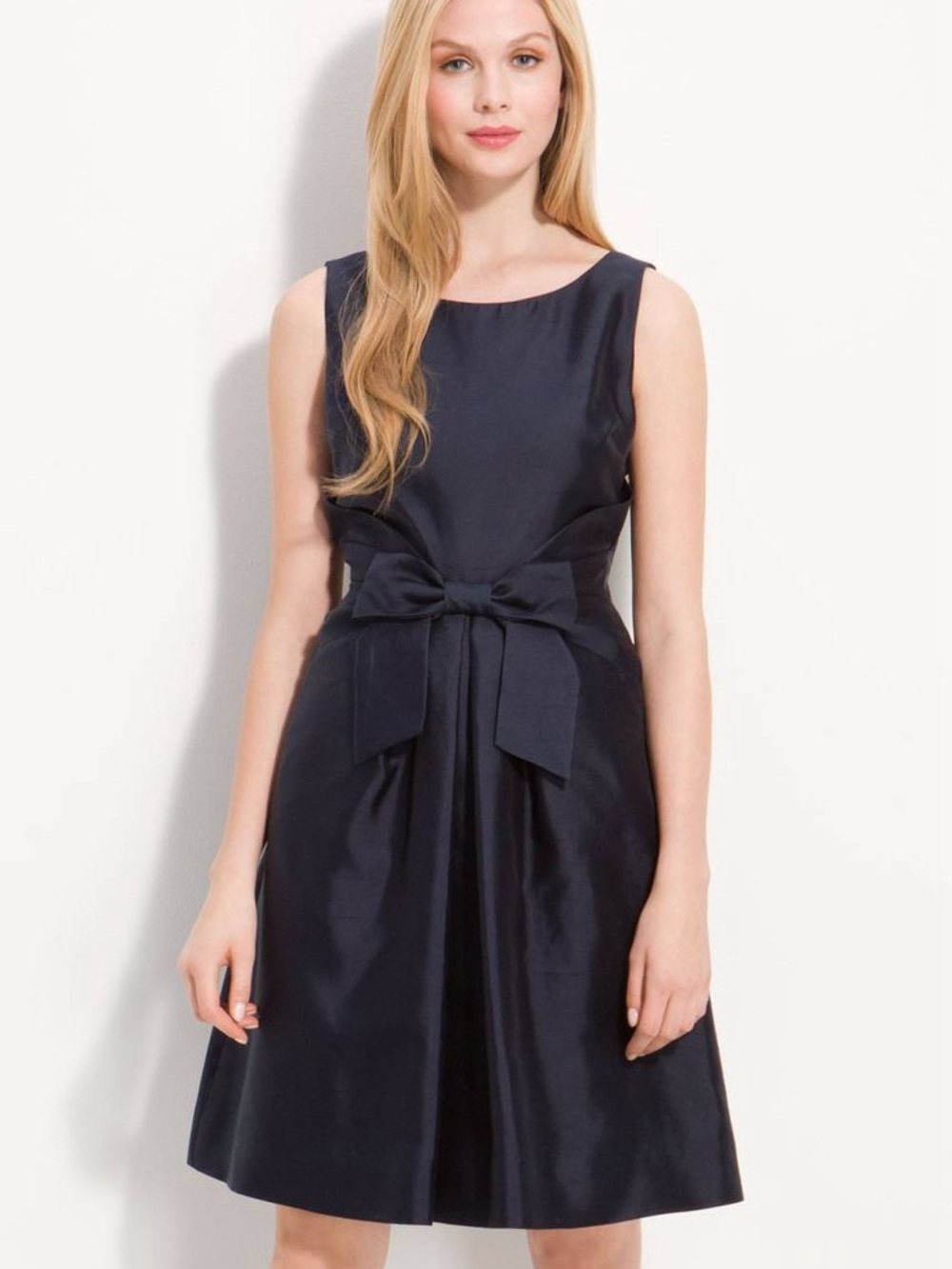 Kate Spade Jillian Dress Navy Silk Cotton Bow Fit & Flare Size 00
